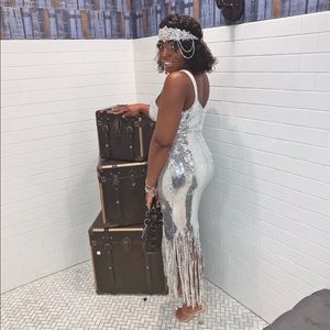 Sliver fringe dress!